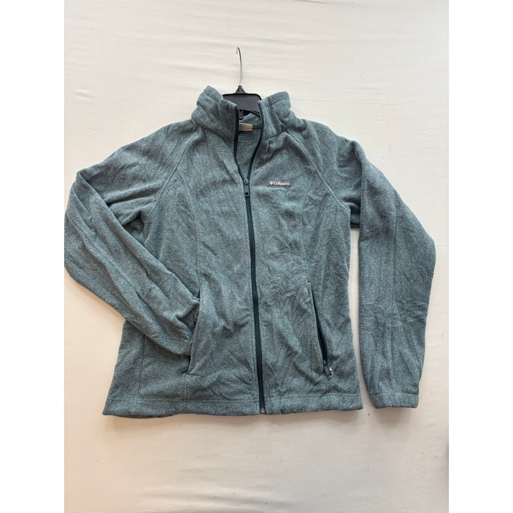 Columbia Womens Full Zip Fleece Jacket Teal Blue Green Mock Neck Size M